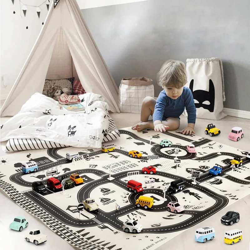 130*100Cm Stad Kaart Speelgoed Kinderen Spelen Auto Gebied Tapijt City Road Stad Road Gebouwen Parking Kaart Voor kinderen Interactieve Speelhuis Speelgoed