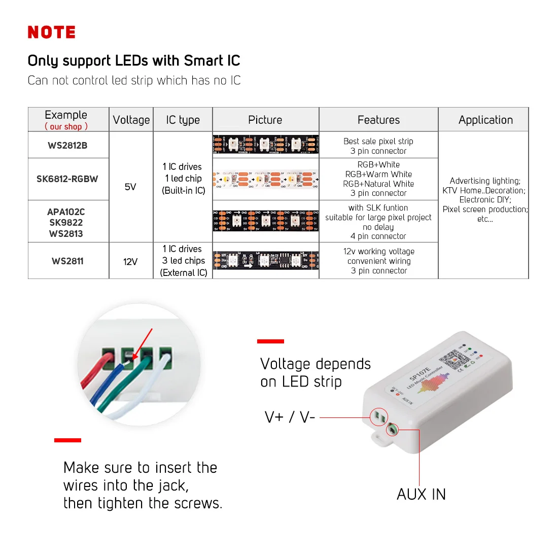 SP107E WS2812B Controller Bluetooth Pixel IC SPI Music APP WS2811 WS2815 WS2813 SK6812 SK9822 RGBW LED Lights Strip