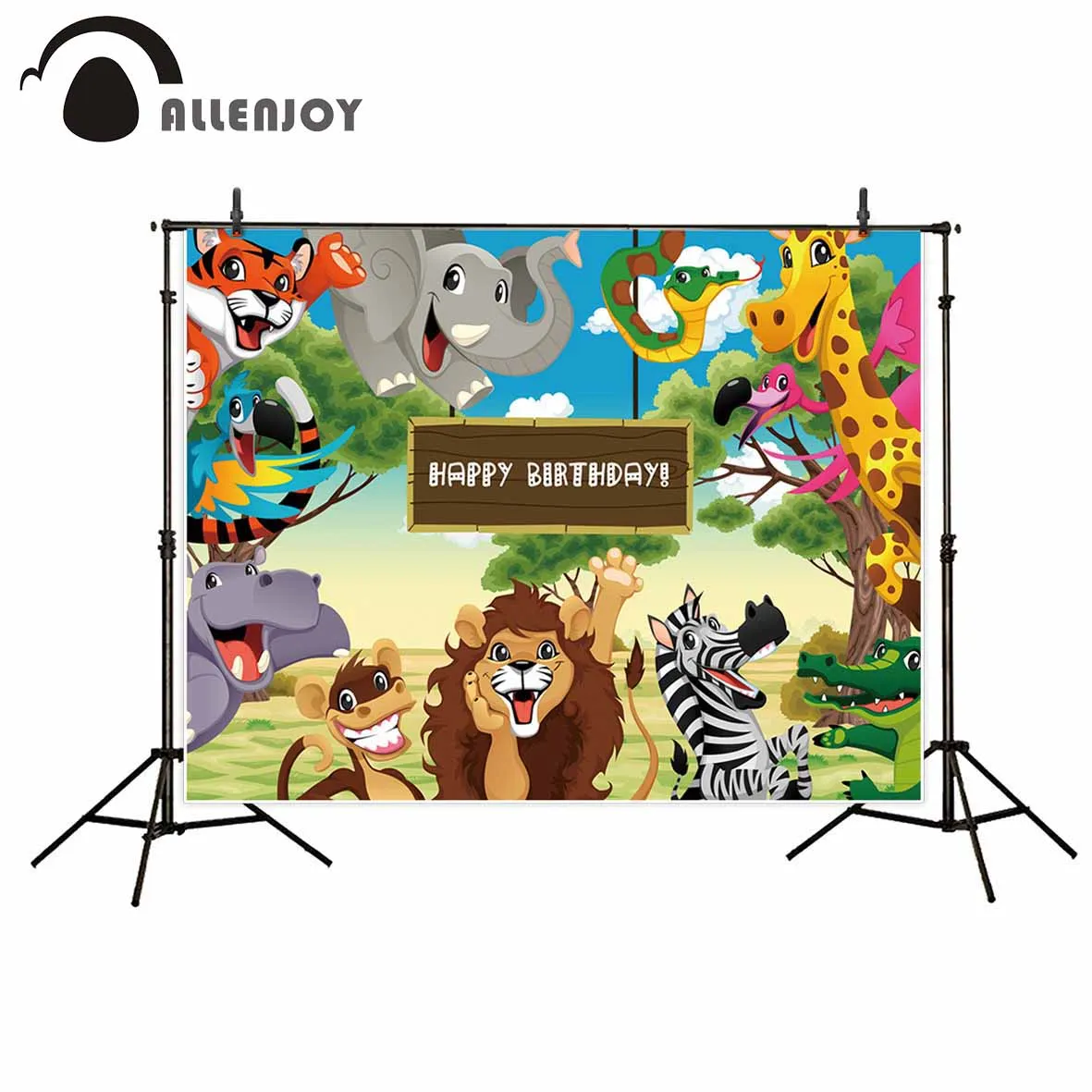 Allenjoy Happy Birthday backdrop woodland Jungle animals Cartoon lion party savannah photophone photography studio background