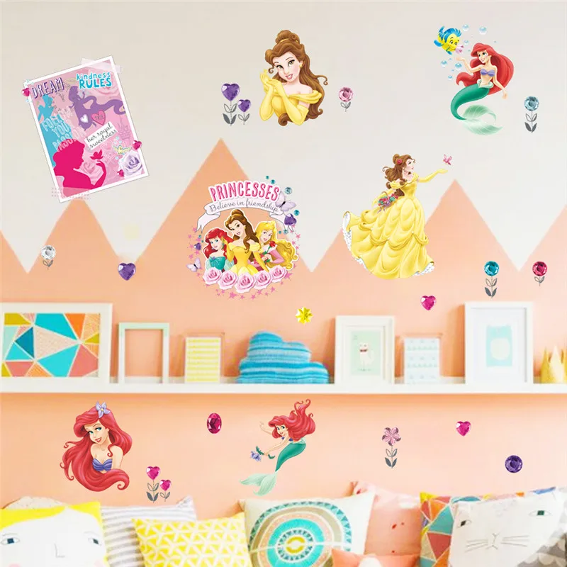 Princess Mermaid Children's Furniture Wall Stickers For Kids Rooms Decals Vinyl Tree Wall Decals Border Tiles For Bathrooms