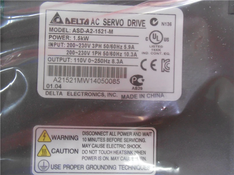 ASD-A2-1521-M Delta AC Servo Drive 1ph 220V 1.5KW 8.3A CANopen E-CAM with Full-Closed Control New