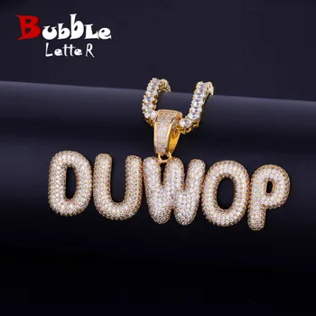 Kabarcık mektup özel isim plakaları kolye erkekler için kişiselleştirilmiş kolye Charm zirkon Hip Hop takı buzlu Out Collares