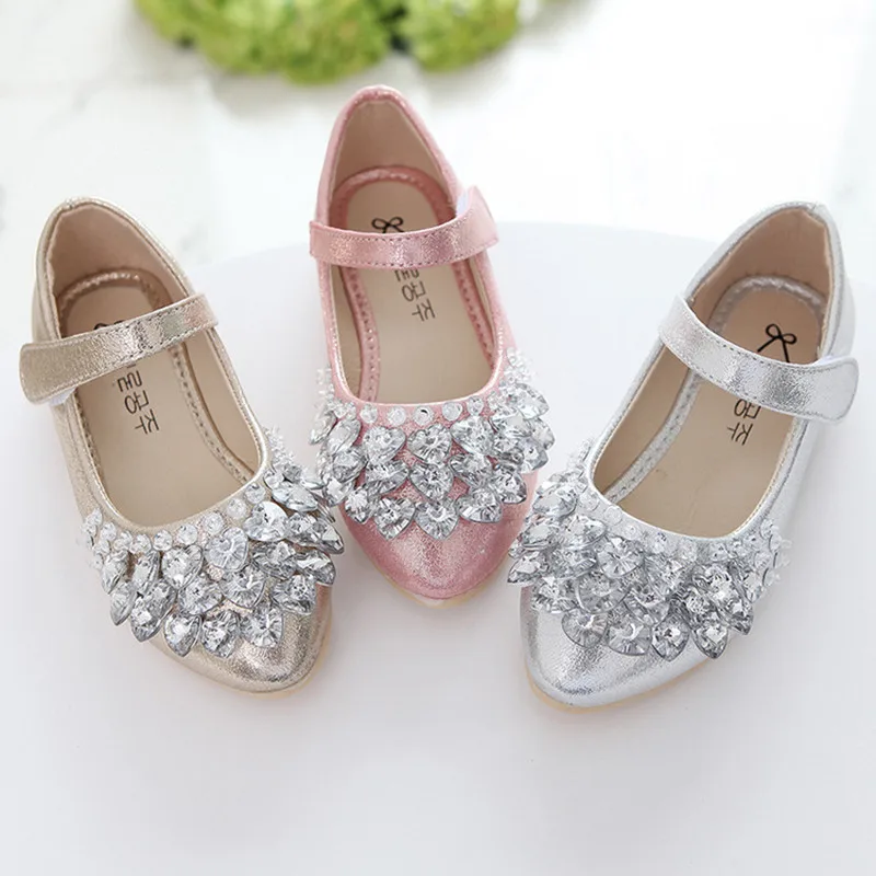 2024New Childrens Shoes Rhinestones shining Kids Princess Shoes for Baby Girls Shoes For Party and Wedding Gold Silver Pink 2-14