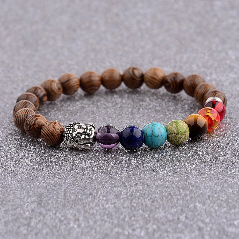 2020 herren Natürlichen Holz & Buddha Perlen Armband 7 Chakra Yoga Meditation Armband Bunte Armbänder Für Frauen ABJ002