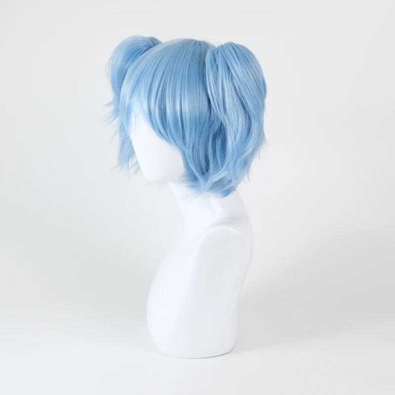 Anime Sally Face Sallyface Sally Cosplay Wig Short Blue Heat Resistant Synthetic Hair Clip Ponytails Wigs + Wig Cap