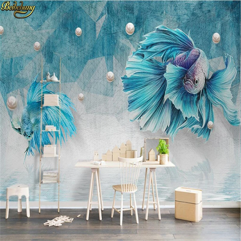 beibehang Custom Photo Wallpaper Mural Wall Sticker Dark Blue Abstract Line Peacock Jewelry Background Wall papel de parede