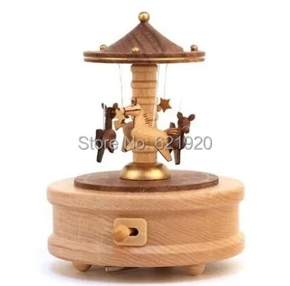 Beautiful Wood Material Carousel Music Box Creative birthday gift Clockwork Top grade  Music Box Christmas gift