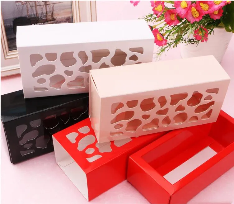 

50pcs 13*6*4cm White Hollow Macaron Box Cookie Candy Package Small Paper Box for Chocolate Muffin Biscuits Wedding Gift Box