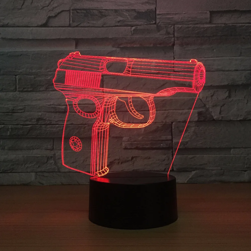 

Pistol 3d Night Light Touch Wardrobe Bedside Usb Customizable Gift 3d Light Fixtures Lovely 7 color change 3D Lamp