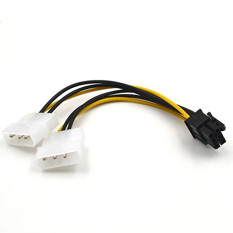 6 inch 2 x Molex 4 pin to 6-Pin PCI Express Video Card Pci-e ATX PSU Power Converter Cable - Molex to Pcie 6 pin Adapter