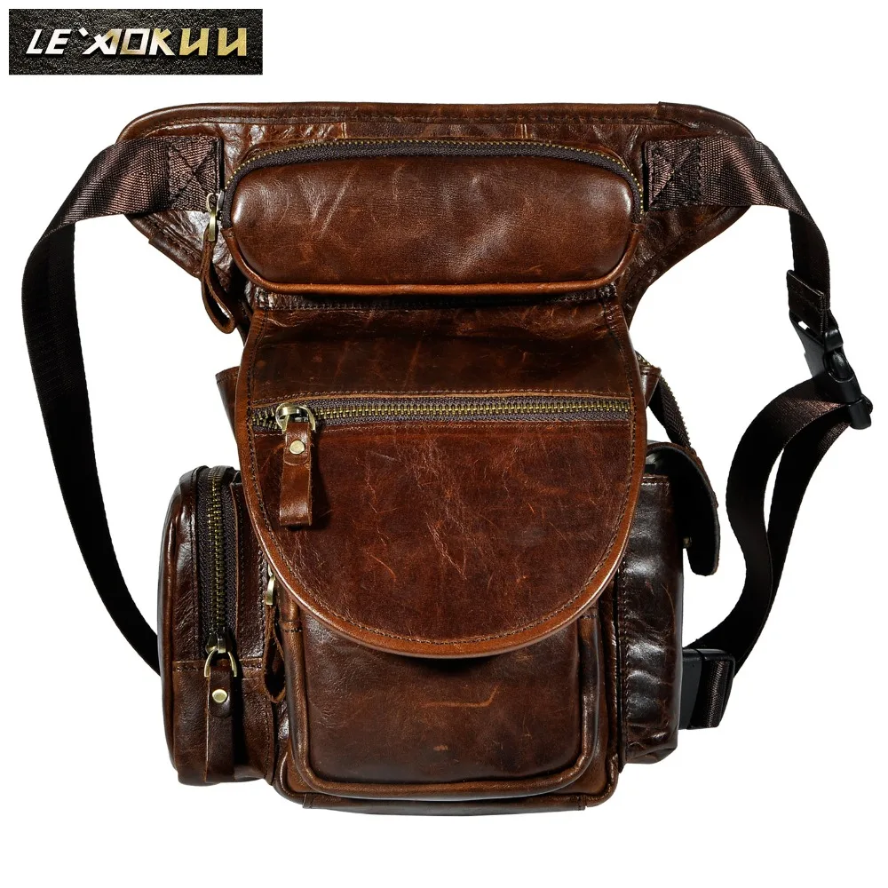 2020 Quality Leather Men Design Casual Messenger Sling Bag Fashion Travel Heavy Duty Fanny Waist Belt Pack Leg Bag Male 3109-c