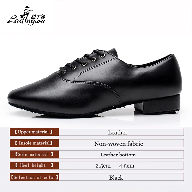 Ladingwu New Modern Dance Shoes Men's Genuine Leather Adult Indoor Latin Dance Shoes Men's Tango Ballroom Shoes heel 2.5/4.5cm