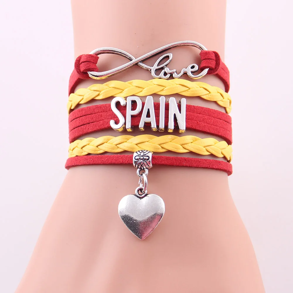 Little MingLou Infinity Love SPAIN Bracelet Heart Charm Bracelets & Bangles For Women Men Leather Braid Suede Country Jewelry