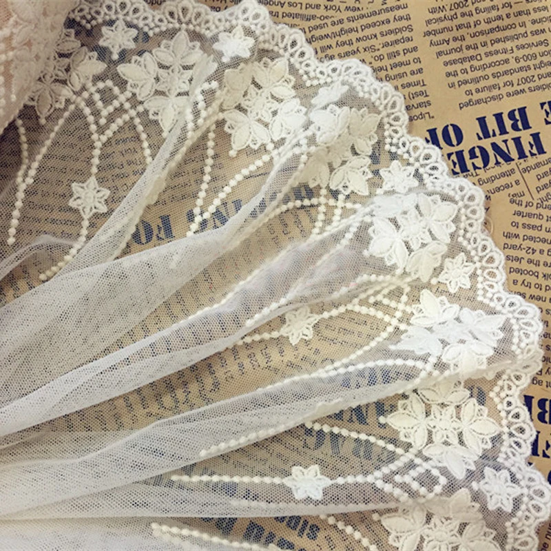 

5 yard 24cm 9.44" wide light yellow mesh embroidery lace trim ribbon 1022985L4K793