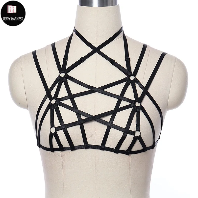 Complex Design Sexy Lingerie Harness Goth Crop Top Women Bondage Dress Rave Festival Pole Dance Body Harness Cosplay Cage Bra