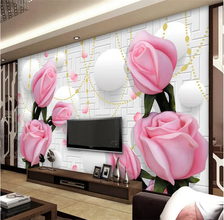 

Simple and warm Rose Flower 3d5d Living Room Bedroom Sofa TV Background Wall Paper Decoration Mural