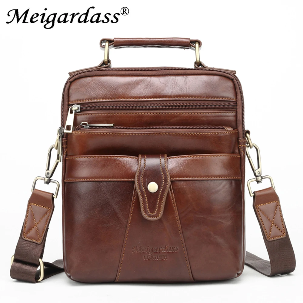 MEIGARDASS Genuine Leather Shoulder Bag Men Messenger Bag Vintage Crossbody bags for men's Handbags male Purse iPad Tablet Bags