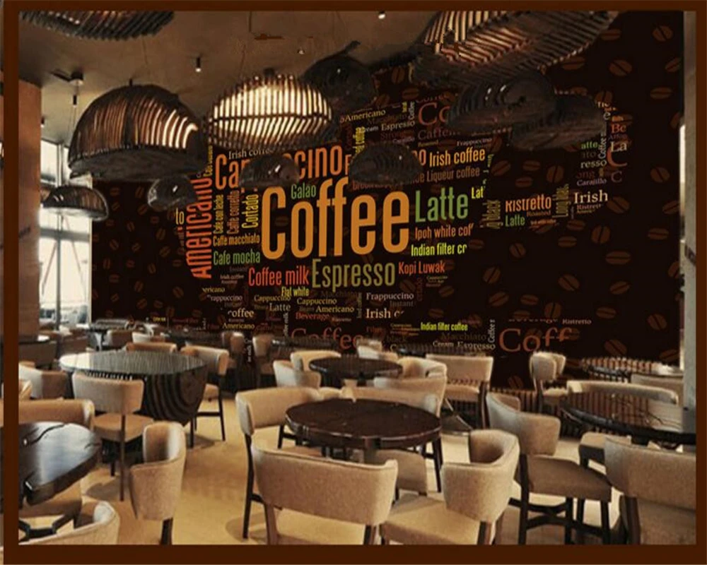 

Beibehang модная винтажная шелковистая ткань papel de parede 3d обои с алфавитом кофейная чашка кафе работник украшение фон
