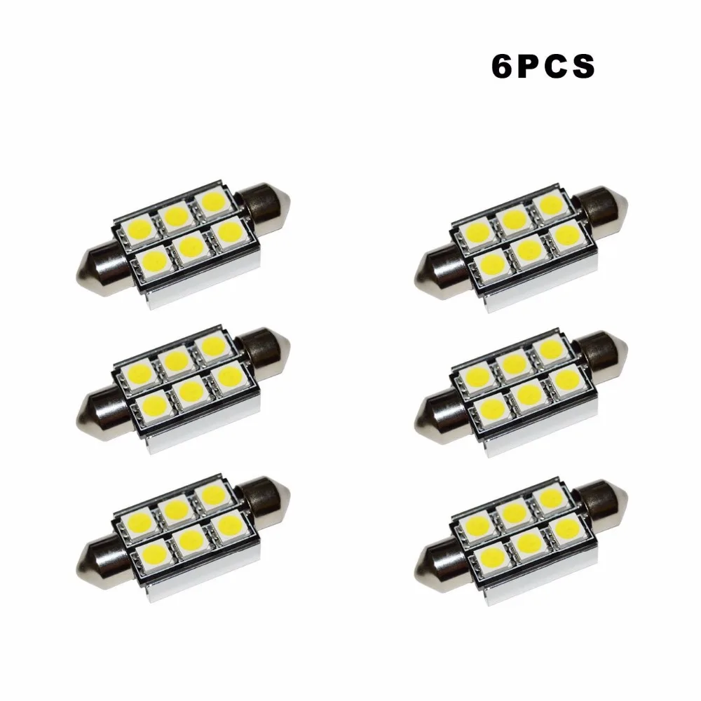 6 Pcs Festoon Light LED Bulbs - 39mm(1.54'') - 6SMD - 5050, CANBUS technology, No Error, No Polarity,12V, white light