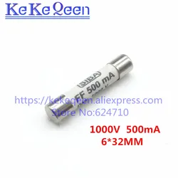 10pcs/lot 6mm x 32mm 6*32MM FF 500mA 1000V SIBA Ceramic Fuse 6 x 32mm SIBA 500mA 1000V DMI-FUSES 0.5A 1KV Multimeter fuse tube