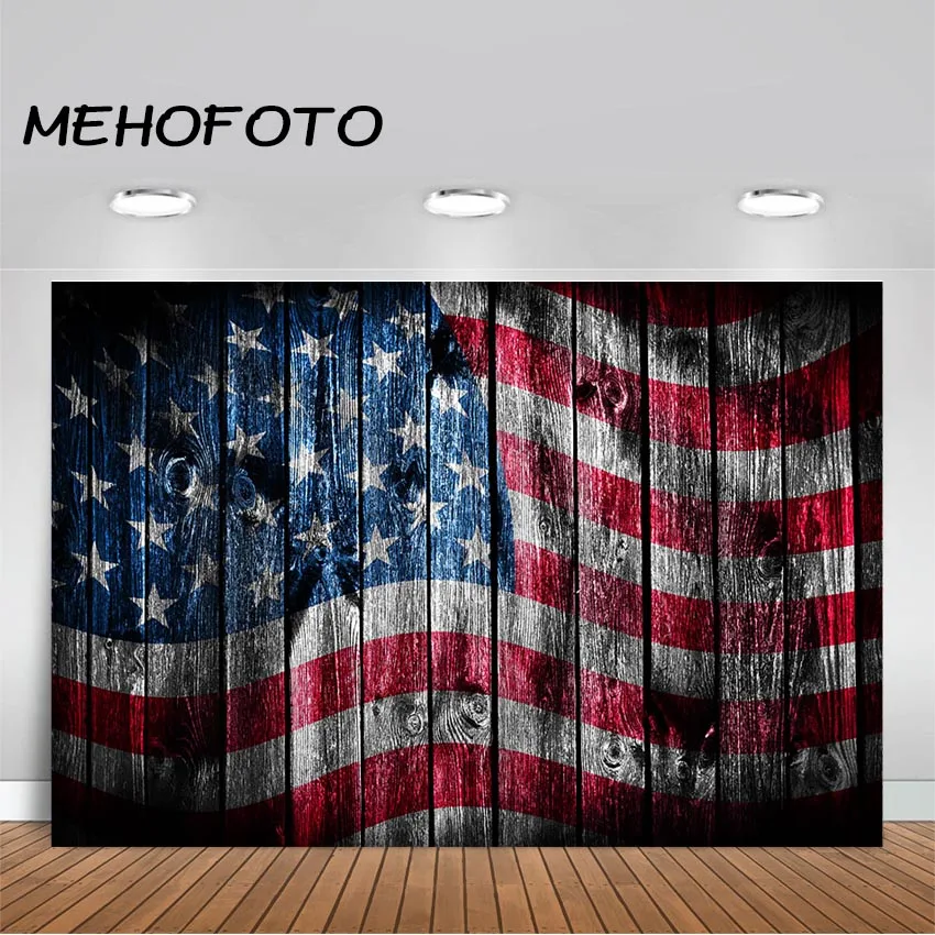 Independence Day Photography Backdrop American Flag Party Decoration Day 4th of July Photo Background Wood Floor Banner