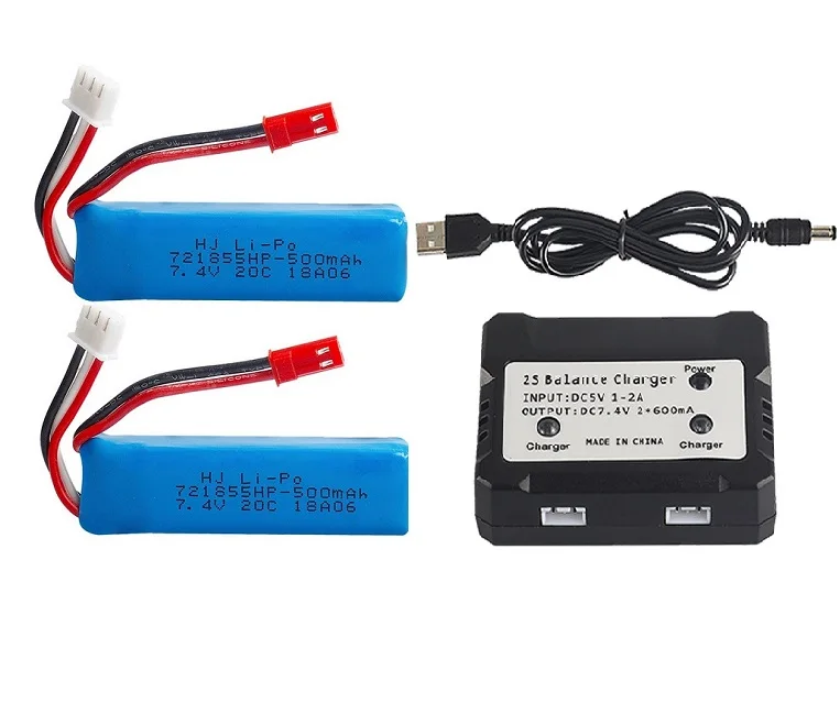 7.4V 500mAh 20C Lipo Battery 2s /usb charger for  A202 A212 A222 A232 A242 A252 4WD RC Car