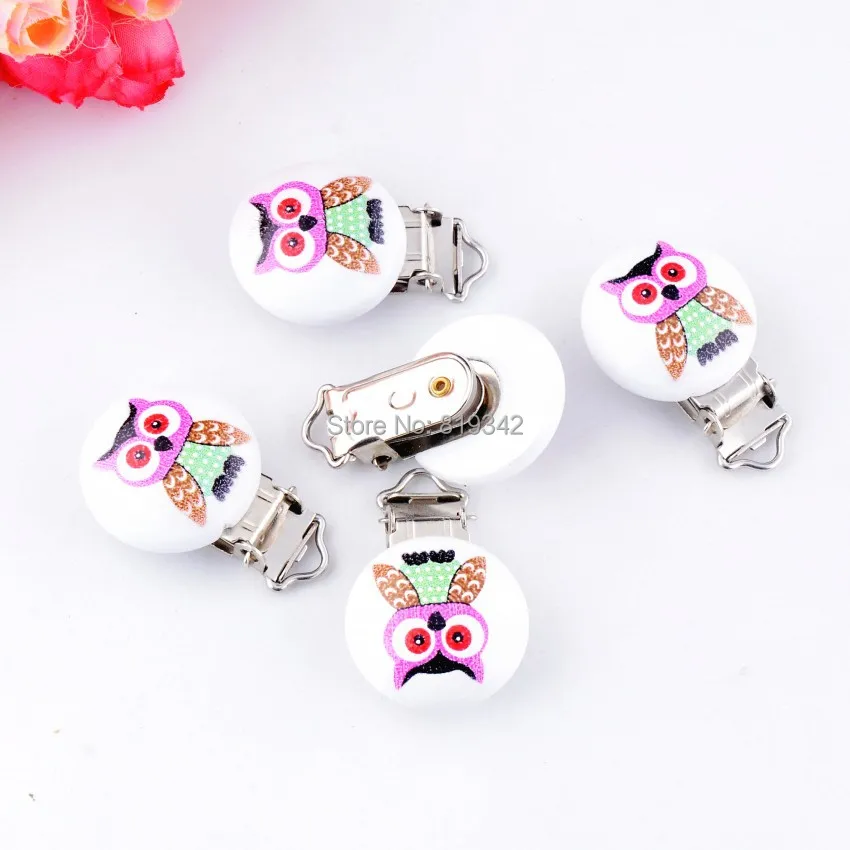 10PCs Baby Pacifier Clips Mixed Animal Owl Pattern White Wood Metal Holders Cute Infant Soother Clasps Accessories 4.4x2.9cm