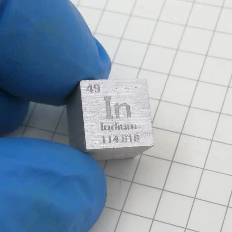 Purity 99.995% Pure Indium In Carved Element Periodic Table 10 mm Cube ~7.3g