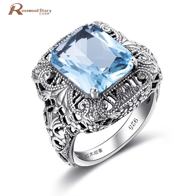 

Classic Fine Jewelry 100% Real 925 Sterling Silver Ring Retro Skull Blue Stone Crystal Lover Engagement Rings Fashion Jewelry