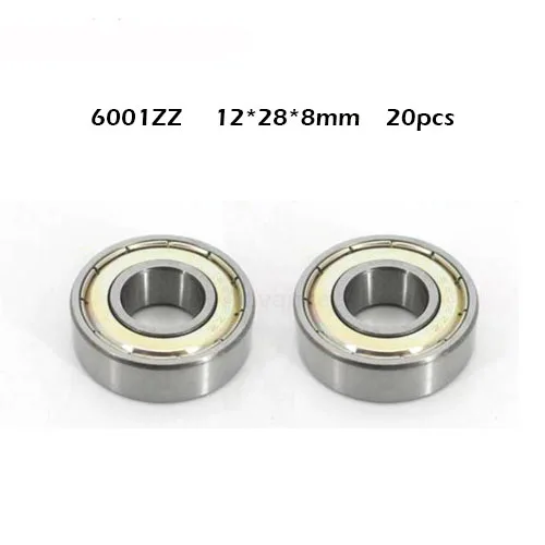 High quality 20PCS 6001ZZ Bearing ABEC-1 12x28x8 mm Deep Groove 6001 ZZ Ball Bearings 6001Z 80101 Z 6001z Bearing 12*28*8 mm