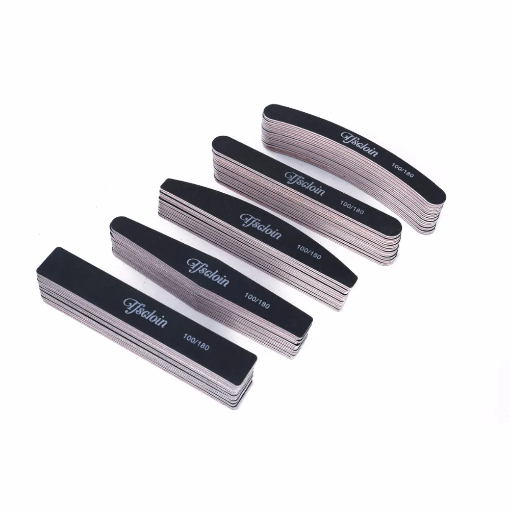 

5 Shapes 10 Pcs/Lot Nail File 100/180 Double Side Sanding Buffer Nail Manicure Professional Sandpaper Half Moon Nail Care Tools