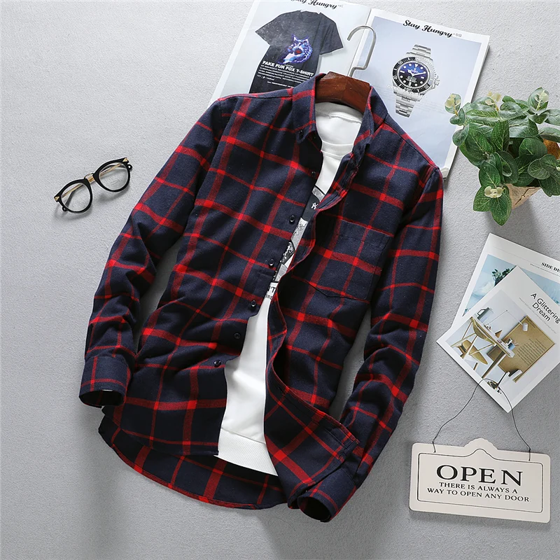 Mens Long Sleeve Shirt Solid Oxford Dress with Left Chest Pocket High-quality Male Casual Regular-fit Tops Button Down Shirts
