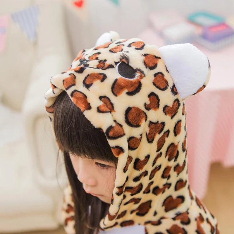 Cosplay Beruang Macan Tutul Anak Kigurumi Onesies Kostum Jumpsuit Anime Kartun Anak untuk Anak Perempuan Laki-laki Pakaian Tidur Piyama Hewan