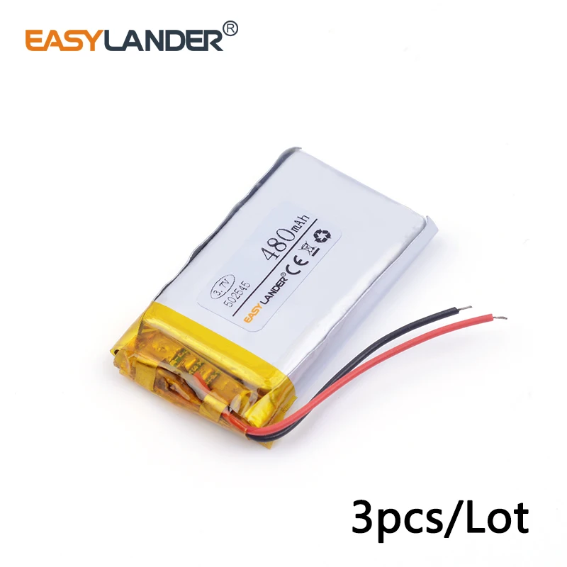 3pcs /Lot 502545 480mAh 3.7V Rechargeable Lithium Li-ion Polymer Battery 052545 for MP3 Toy DVR