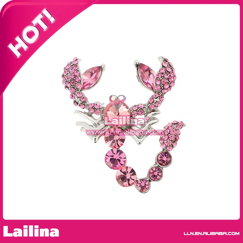 100pcs/lot Rose Pink Rhinestone Crystal Scorpions Brooch Pin