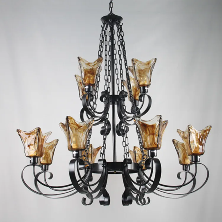 Antique Brown glass lampshade ceiling chandeliers led lustres large Living room chandelier for home vintage kitchen Lighting