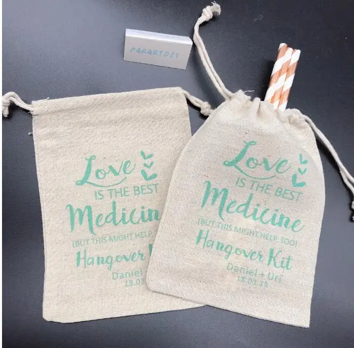 custom love is the best medicine wedding Hangover Kit favor gift Bags Bachelorette bridal shower party gift bag candy pouches