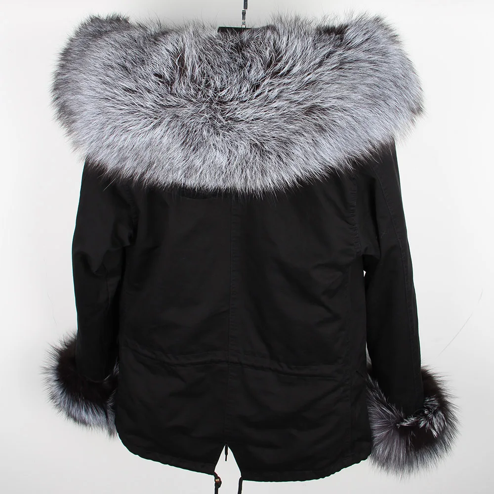 maomaokong Winter Real Raccoon Fur Collar Parkas Faux Fur lining Short women fur Coat Jacket