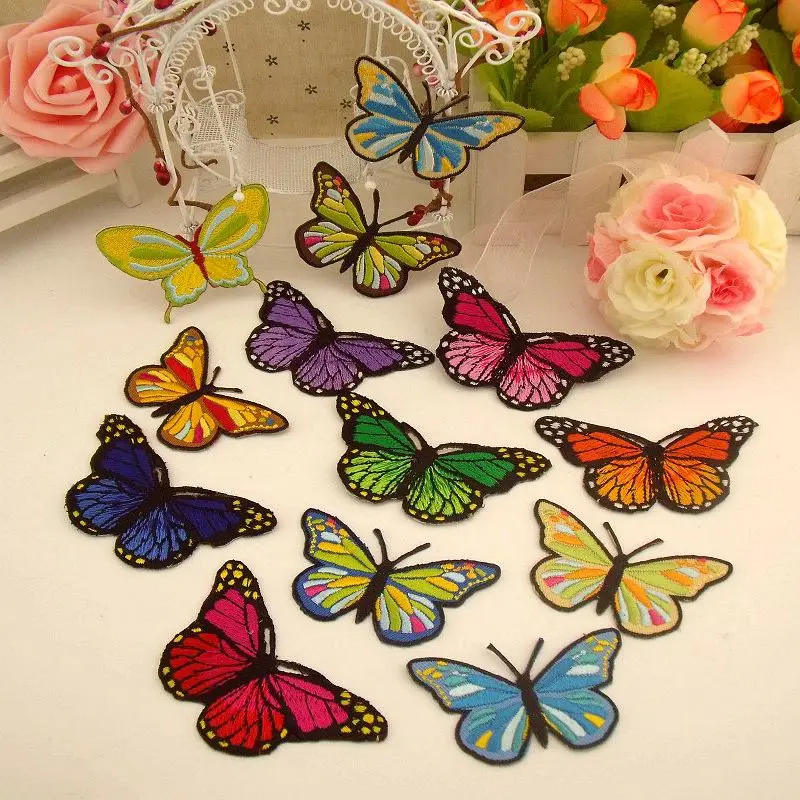 10PCS/Lot Butterfly Patches For Clothing Embroidery Sew Iron On Patches Fabric Clothes Sticker Applique DIY Ornaments Decorative