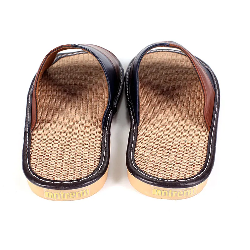 Mnterrm Hot Sale Men Home Slippers Linen Home Slippers Indoor Bedroom Sandals Couple Sheepskin Leather   Floor Slippers