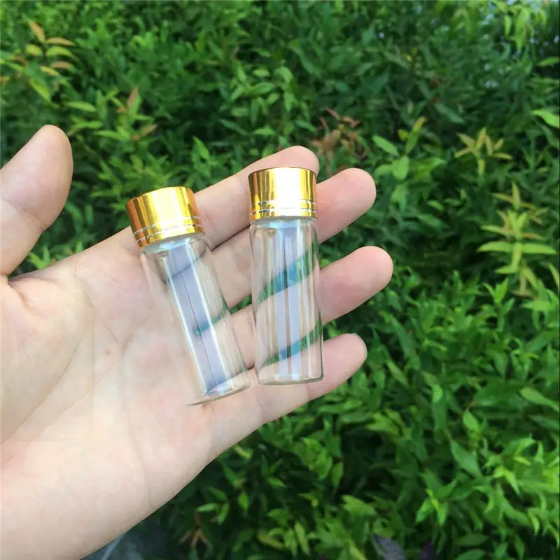 22*60*14mm 50pcs 14ml Empty Glass Bottles Aluminium Screw Golden Cap Transparent Clear Liquid Gift Container Wishing Bottle Jars