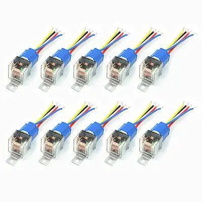 10 Pcs Car SPDT 5 Pin 1NO 1NC Green Indicator Relay Ceramic Socket 80A 12V DC