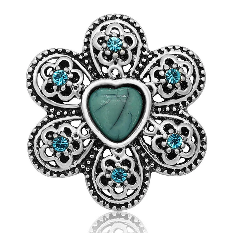 New KZ1397 Beauty turquoisestone pattern Elephant flowers starfish 20MM snap buttons fit snap bracelet jewelry wholesale