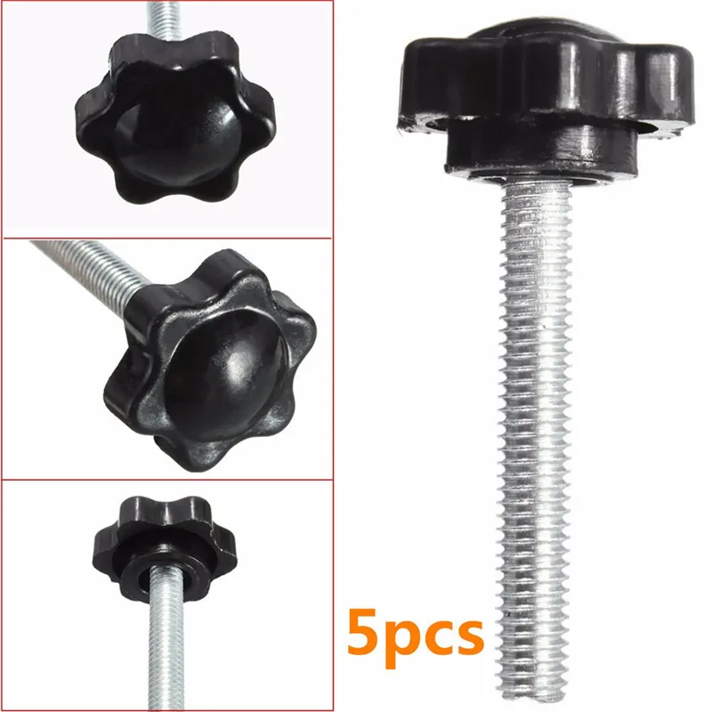 MTSPACE 5pcs/Set M6 Male Thread Star Shaped Head Clamping Nuts Knob For Industry Equipment Plastic Carbon Steel Galvanization