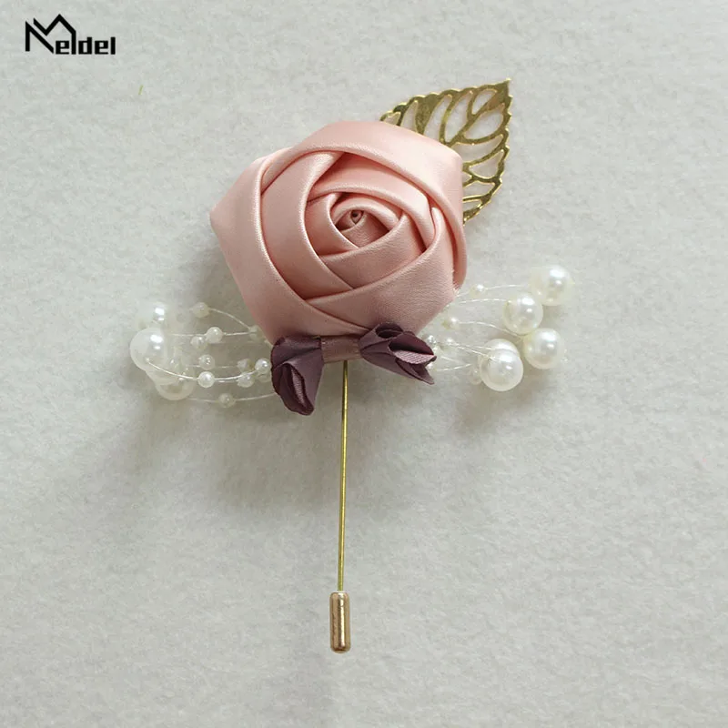 Meldel Boutonniere Groom Wedding Luxury Rose Corsage Fake Pearl Brooch Party Prom Corsage Lapel Pin Decorative Brooch Buttonhole