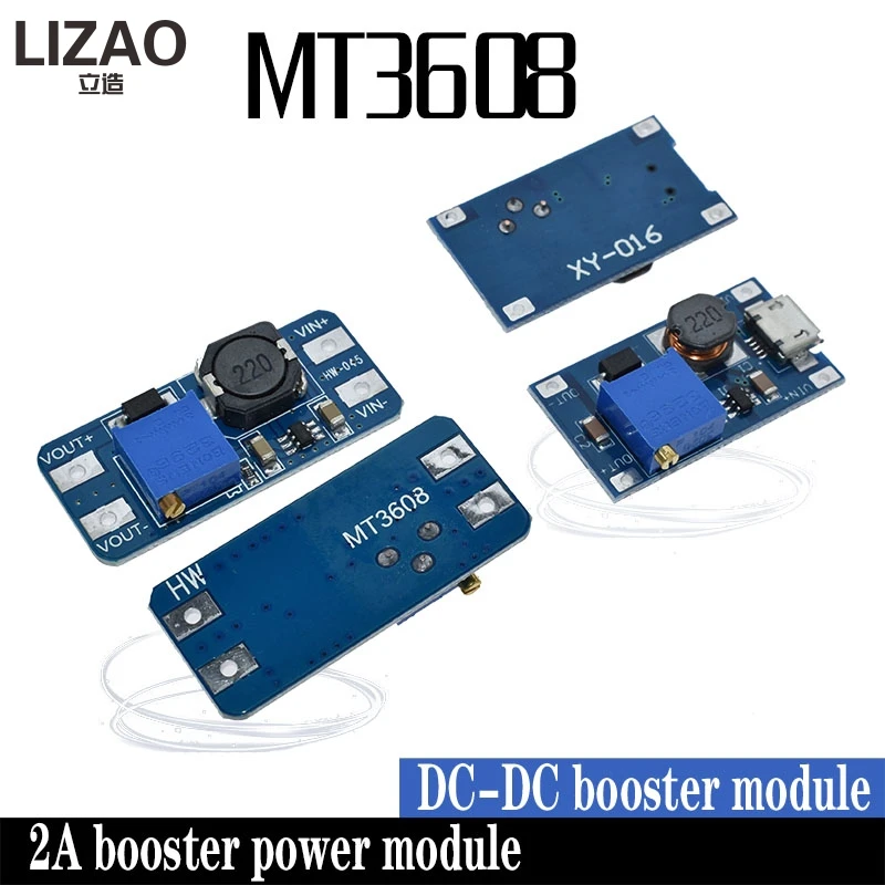 LIZAO MT3608 DC-DC regulowany moduł Boost 2A moduł podwyższający płytkę z MICRO USB 2V-24V do 5V 9V 12V 28V