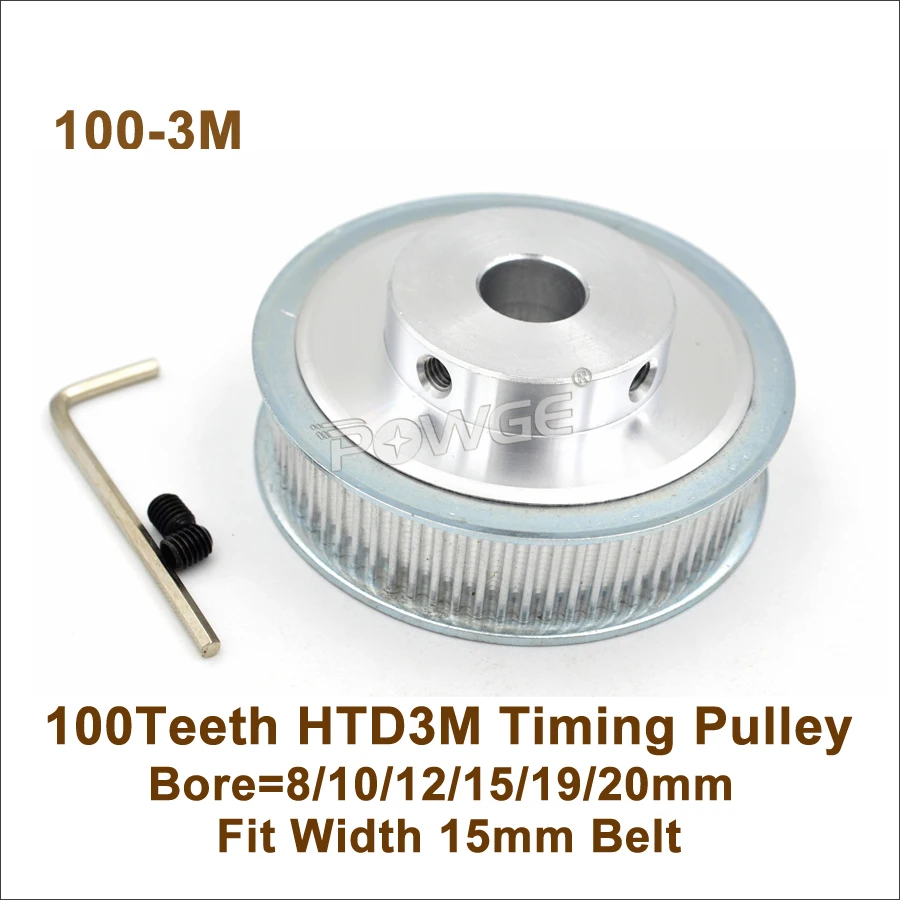 

P0WGE 100 Teeth 3M Timing Pulley Bore 8-20mm Fit Width=15mm Fit 3M Synchronous Belt 100T 100Teeth HTD3M Pulley 100-3M