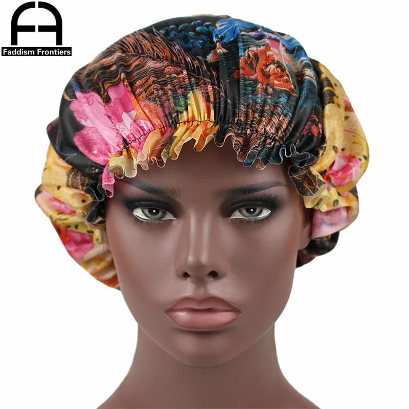 Women Satin Print Bonnet Flower Sleep Cap Stretchy Band Lace Bandanas Headwear Turban Hat Hair Accessories Bonnet Cap