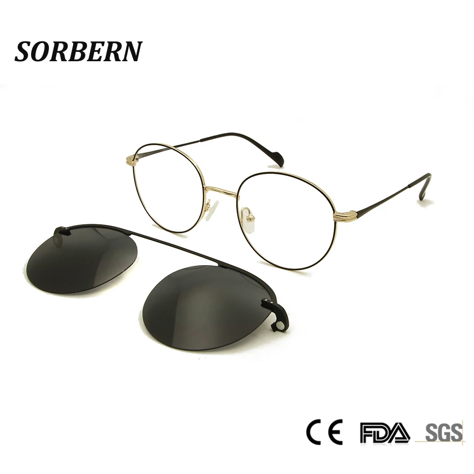 

SORBERN Magnetic Eyeglass Frames With Clip On Sunglasses UV400 Glasses For Women Vintage Round Glasses Men Optical Frame Pilot