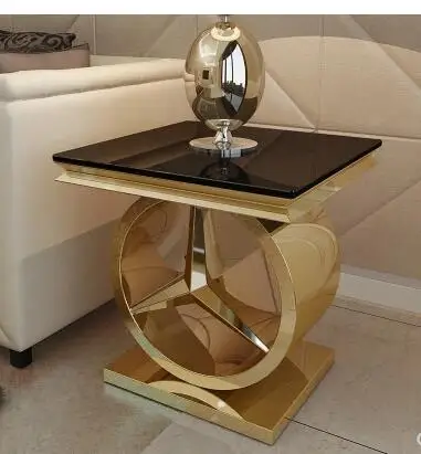 Modern toughened glass small tea table black white corner several sofa edge a few small door model small side table..